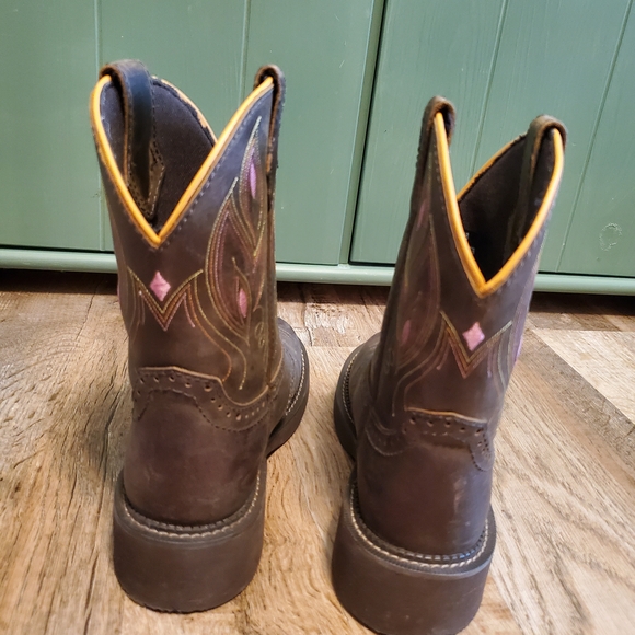 Justin Gypsy Boots with Pink and Yellow Accents - Picture 3 of 5